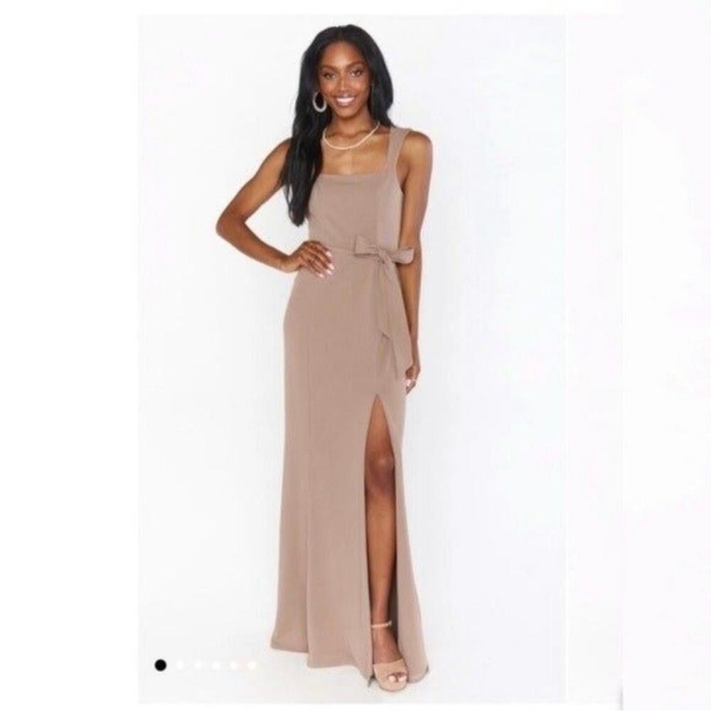 show me your mumu paris gown maxi dress dune brown stretch women large - Picture 1 of 13